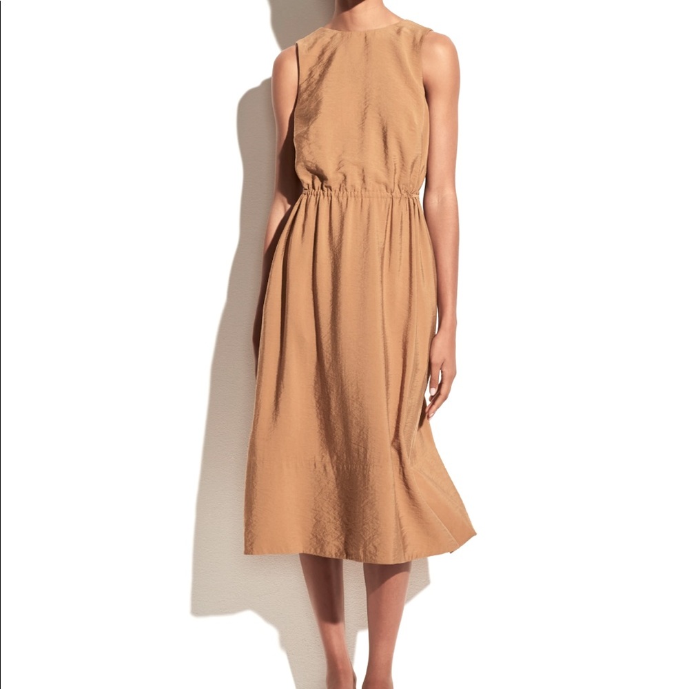 Sleeveless crossback midi dress in mosswood